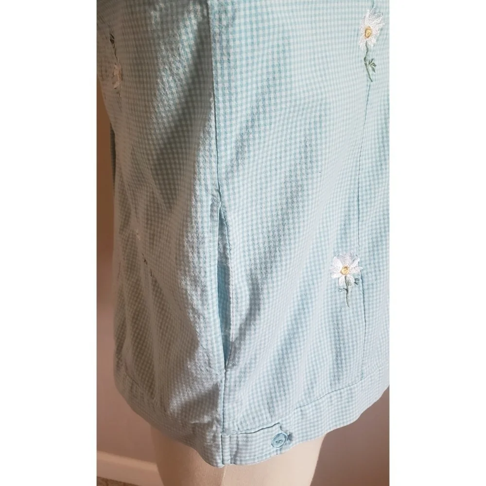 Vintage The Quacker Factory Blue Striped Jacket Floral Embroided Boho Shacket 1X
